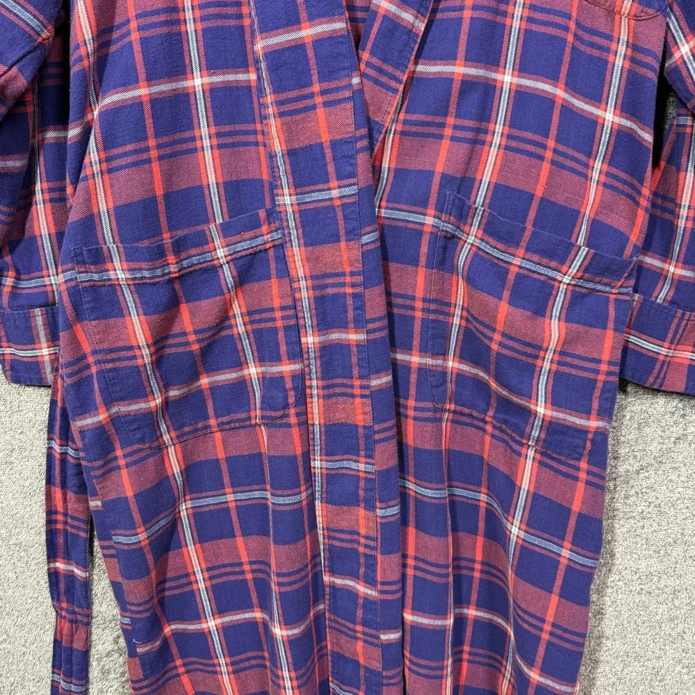 Polo Ralph Lauren Mens Plaid Flannel Robe‎ Navy Blue Red Cotton S/M Sleepwear